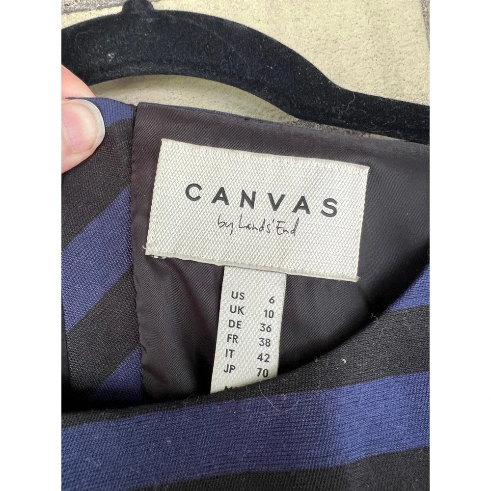 Canvas by Lands End Blue Black Striped Cotton Silk Sheath Dress Size Small 6 - Picture 2 of 7